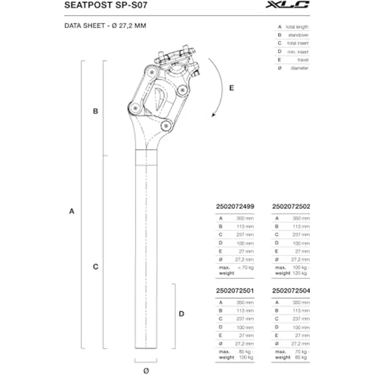 XLC SP-S07 Sattelstütze, Schwarz, 27.2mm Durchmesser, 350mm Länge, mit MCU-Dämpfung und Parallelogramm-System – Bild 2