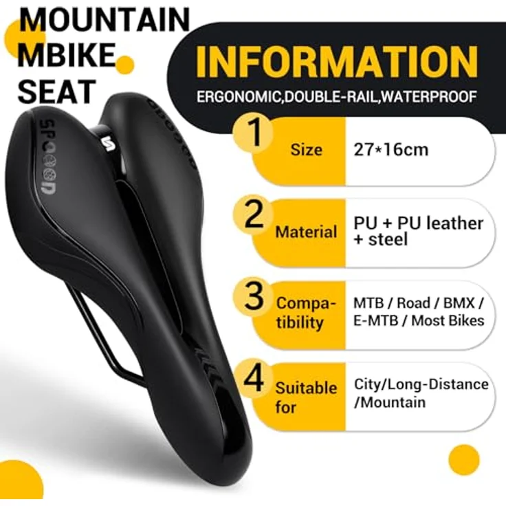 SPGOOD Fahrradsattel, Bequemer Gel Fahrradsattel mit ergonomischem Design, Wasserdicht und inkl. Schraubenschlüssel, 27x16cm, geeignet für MTB, Rennrad, E-Bike – Bild 2