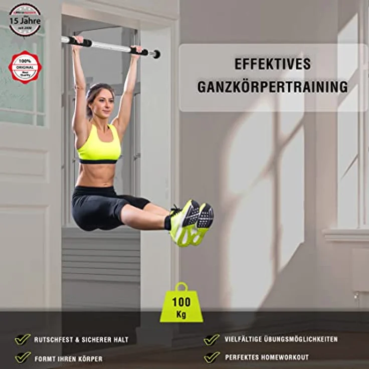 Ultrasport 2-Wege-Klimmzugstange, individuell einstellbar für Länge 66,5-93 cm, Klimmzugstange aus stabilem Stahl, belastbar bis 100 kg, Türreck für effektives Training der Oberkörpermuskulatur – Bild 2