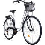 Bergsteiger Florenz Damenfahrrad 28 Zoll, 7-GG-Shimano, mit Korb, Licht, Rücklicht mit Standlichtfunktion, Rahmenhöhe 51 cm, im Retro-Design, Weiß