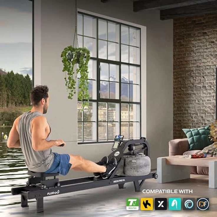 Fluid Rower Rudergerät Neon Pro XL, Rudergerät mit Twin-Tank-Technologie und Stahlrahmen, schwarz – Bild 8