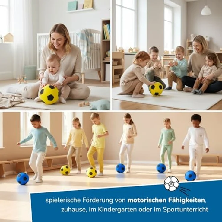 ALLDORO Schaumstoffball Ø 20 cm, gelber Fußball-Design, weicher Ball für Kinder – Bild 6