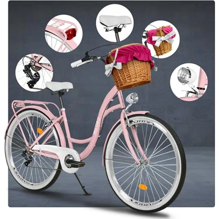 Milordbikes City-Fahrrad, Pink, 46 cm, Aluminiumfelgen, integrierter Träger für Packtaschen – Bild 7