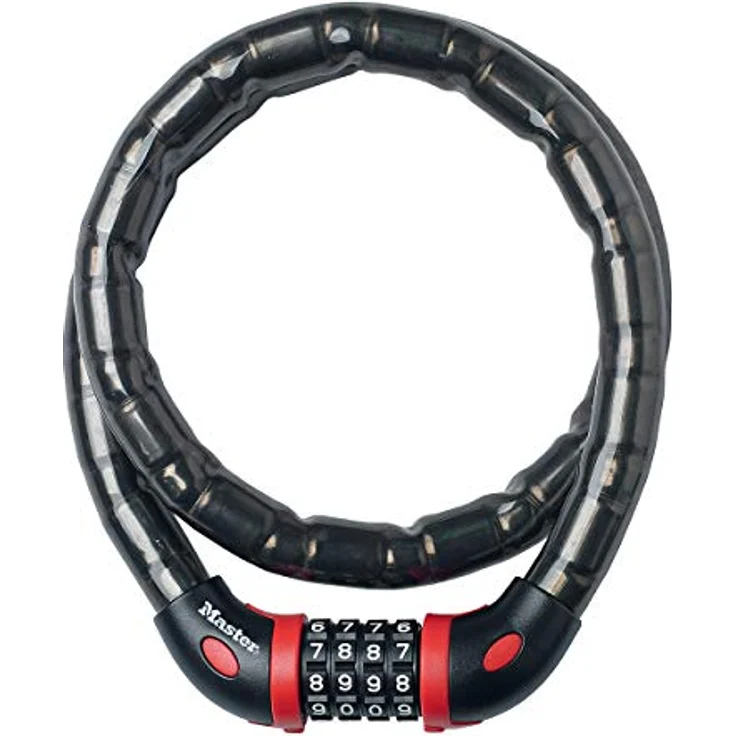 Master Lock 8226EURDPRO, Fahrradschloss Kabelschloss mit 1 m Stahlkabel, wetterfest, vierstellige Zahlenkombination, robuste Vinyl-Ummantelung – Bild 1
