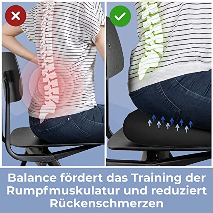 EVEREST FITNESS Balance Kissen - Luftkissen mit 33 cm Durchmesser - Ballsitzkissen zur Stärkung der Balance - Orthopädisches Sitzkissen zur Linderung von Rückenschmerzen, Balance Pad - Schwarz – Bild 3