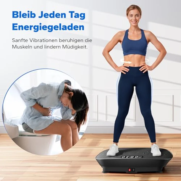 MERACH Vibrationsplatte, Leise und Kompakte Körperformungs- und Entspannungsplatte mit Silikonpad, LED-Display und Fernbedienung (Schwarz) – Bild 4