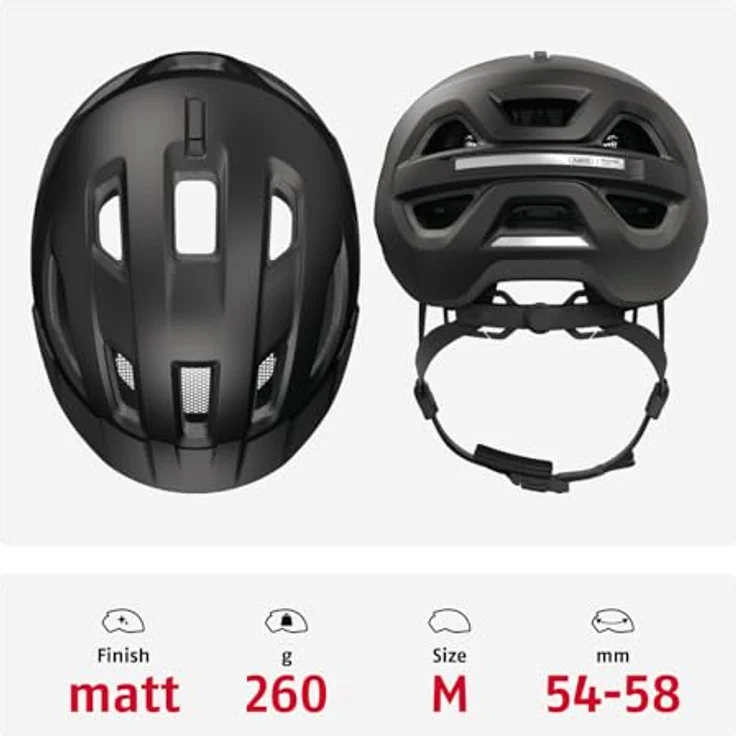 ABUS Stadthelm Urban-I 4.0 LR, Fahrradhelm mit Zopf-Öffnung, Sonnenblende, magnetischem Verschluss, light ready, Größe M, schwarz – Bild 3