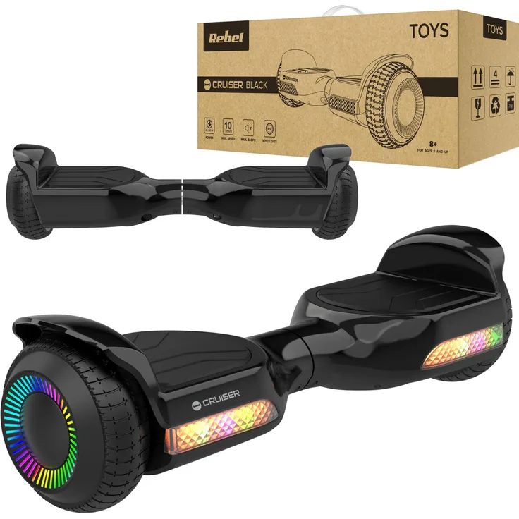 Rebel Cruiser 6,5" LED Hoverboard, elektrisches Skateboard für Kinder und Erwachsene, schwarz, bis 10 km/h, max. 100 kg, 8 km Reichweite