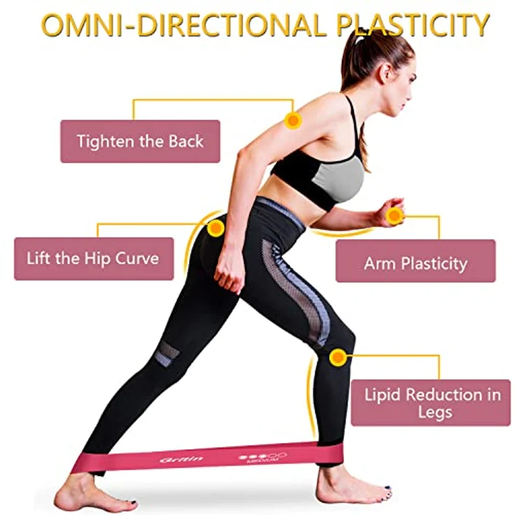 Gritin Theraband [5er Set], Fitnessband Resistance, 100% Latex, 5 verschiedene Widerstände, inkl. deutscher Übungsanleitung & Tragebeutel, ideal für Muskelaufbau, Yoga, Pilates, Physiotherapie – Bild 4