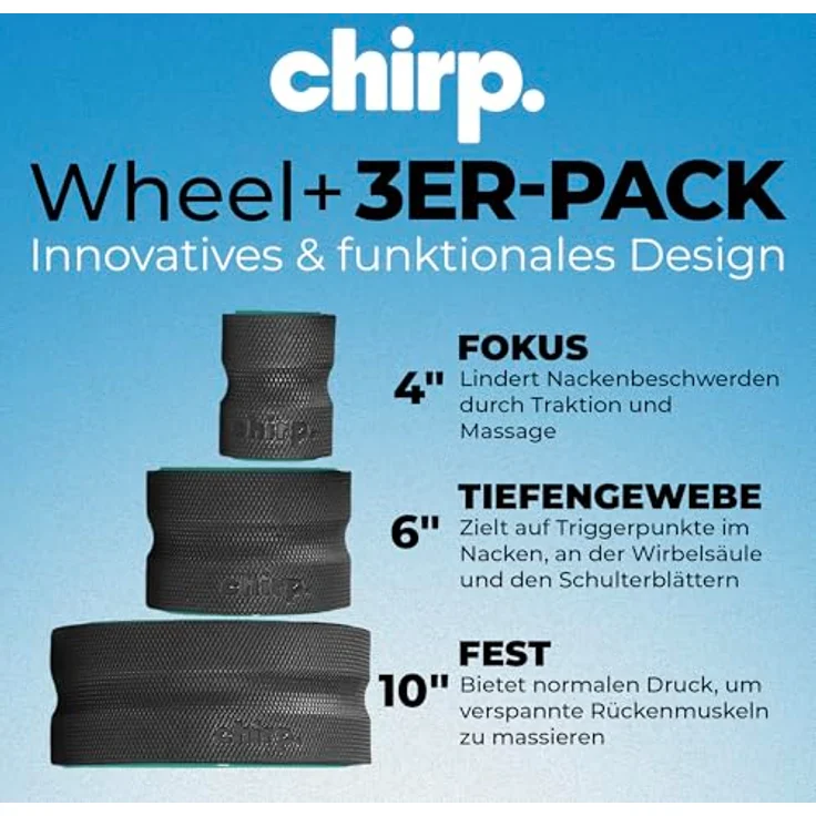 Chirp Chirp Wheel+ Rückenrolle Foam Roller Set 3er Pack, 4, 6 & 10 Zoll, ergonomisches Design für tiefe Muskulaturmassage und Regeneration – Bild 2
