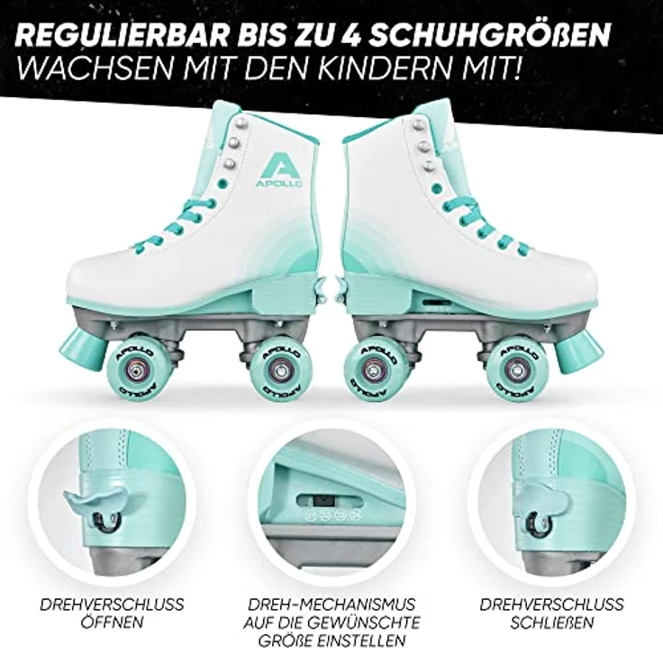 Apollo Rollschuhe Retro Discoroller, verstellbare Disco Roller Skates, größenverstellbar Rollerskates, Retro Design, Größe L, schwarz – Bild 3