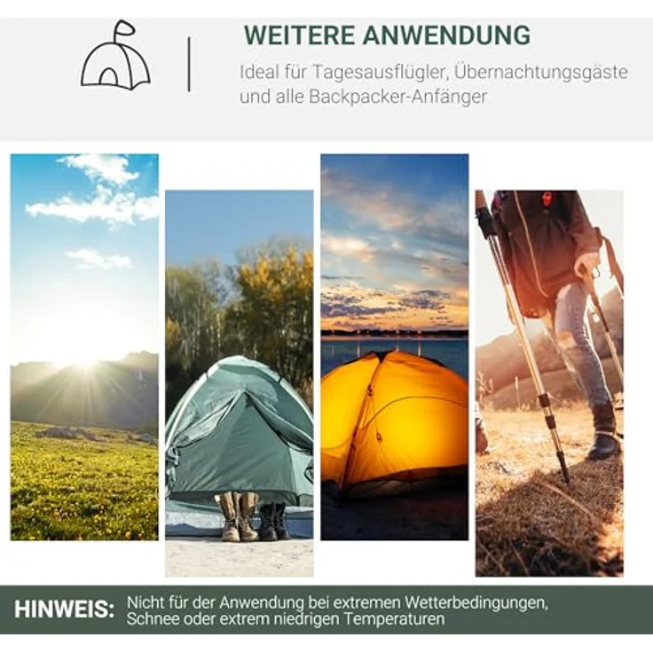 Outsunny Kuppelzelt für 2 Personen, 190T Campingzelt mit separatem Vorraum und Stabilitäts-Design, grau, 325 x 183 x 130 cm – Bild 5