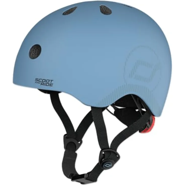 Scoot and Ride Highwaykick Helmet ML, Sicherheitshelm für Jugendliche, Kopfumfang 55-59 cm, Steel Farbe, mit LED Licht und Magnetverschluss
