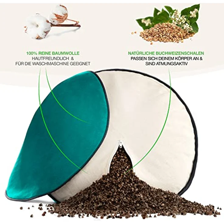 BACKLAxx® Yoga Kissen, Meditationskissen XL 35cm [30% mehr Sitzfläche], 15cm hoch mit Buchweizenfüllung, perfektes Meditation Zubehör, Yogakissen rund inkl. Videokurs - Pouf Sitzkissen Boden – Bild 4