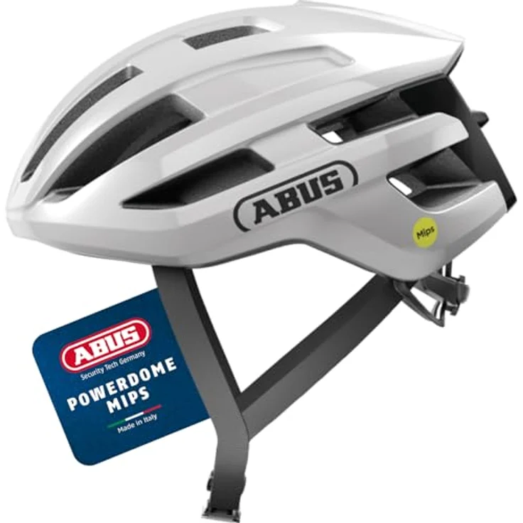 ABUS Rennradhelm PowerDome MIPS - leichter Fahrradhelm mit Aufprallschutz und cleverem Belüftungssystem - Made in Italy - Weiß Glänzend, Größe L – Bild 1