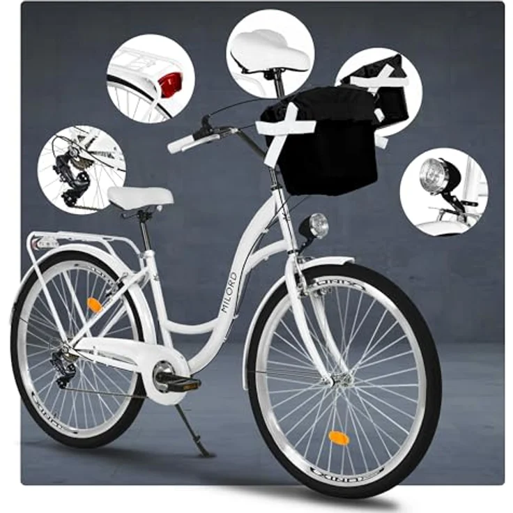Milordbikes City-Fahrrad, Weiß, 46 cm mit Aluminiumfelgen und leicht rollenden City-Reifen – Bild 7