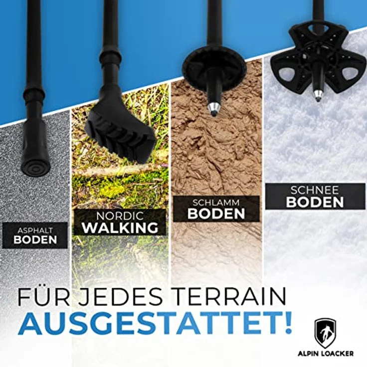 ALPIN LOACKER Teleskop Wanderstöcke Aluminium mit Korkgriff, ultraleichte Nordic Walking Stöcke für Skifahren und Wandern, verstellbar von 105 bis 135 cm, blau – Bild 5