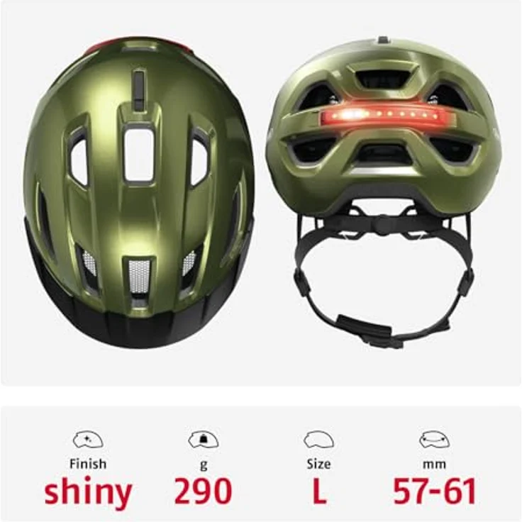 ABUS Stadthelm Urban-I 4.0 - Fahrradhelm mit aufladbarem Rücklicht, 2 Leuchtmodi, Zopf-Öffnung, Größe L, grün – Bild 3