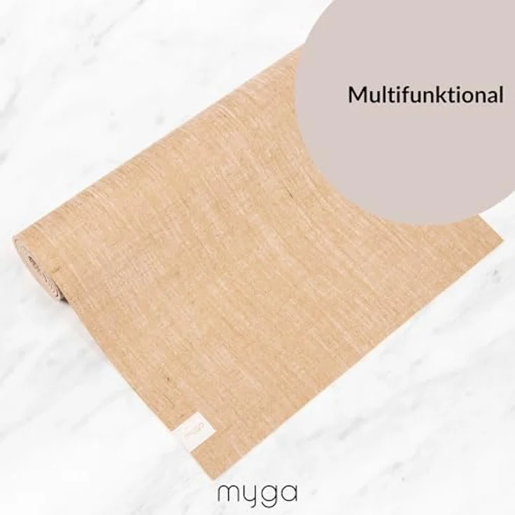 Myga Jute Yogamatte, rutschfest und langlebig, 5 mm dick, ideal für Yoga, Pilates & Fitnessübungen, tragbar, 183 cm x 61 cm, beige – Bild 4