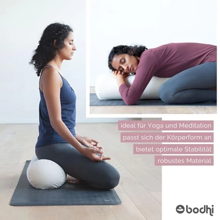 Bodhi Yoga Bolster ECO | Yogarolle mit Bio Dinkelfüllung | Waschbar | Groß 65 x 20 cm (light taupe) – Bild 4
