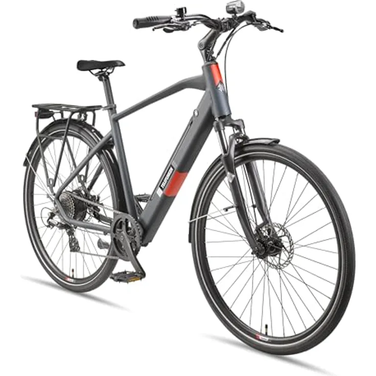 Telefunken E-Bike XT490, 28 Zoll Trekking Pedelec mit 250 W Heckmotor, 8-Gang Kettenschaltung & Scheibenbremsen, integrierter 417,6 Wh Akku, granitgrau