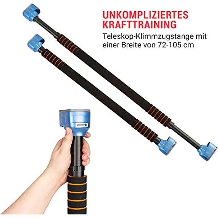 Klimmzugstange für den Türrahmen ohne Schrauben oder Bohren, mit Absturzsicherung und Handpolster, belastbar bis 120 kg, blau – Bild 4