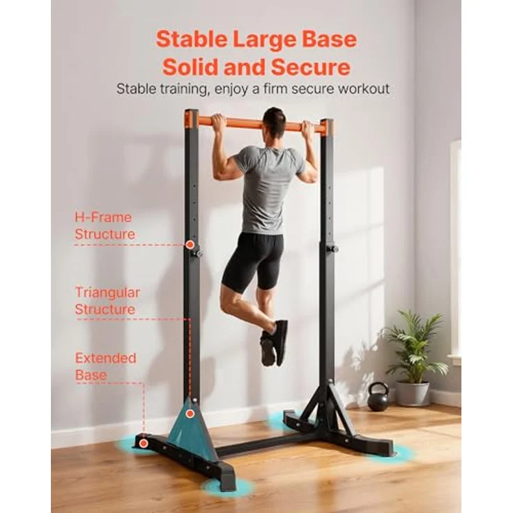 VEVOR Klimmzugstange Power Dip Station, freistehend mit 150 kg Tragkraft, 8-stufig höhenverstellbar, H-Rahmenkonstruktion, ideal für Arm-, Rücken- und Brusttraining – Bild 4