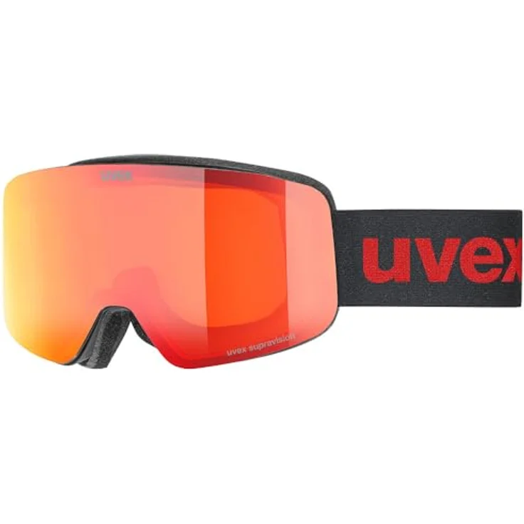 uvex pwdr FM, Skibrille für Kinder, beschlagfrei, mit Visier, black matt/red-clear, one size, 100% UV-Schutz – Bild 1