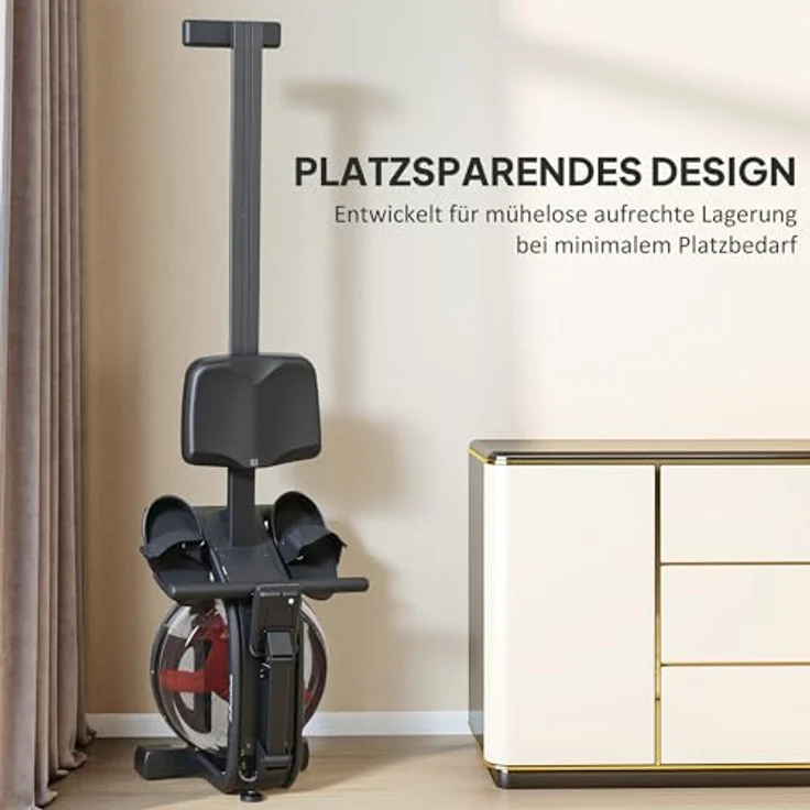 SPORTNOW Wasser Rudergerät, Rudergerät für Zuhause mit LCD Display, Handyhalterung, Komfortsitz, vertikaler Lagerung, bis 135 kg belastbar – Bild 4