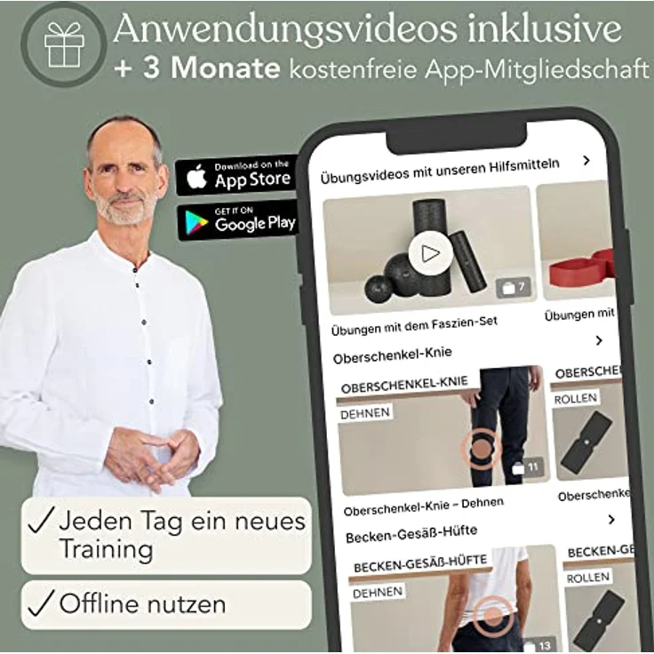 Liebscher & Bracht Original Faszien-Set, Faszienrolle und Faszienball (je 2 Stück), Made in Germany, inklusive Übungs-App – Bild 2