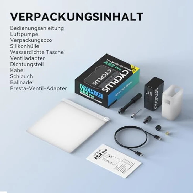 Cycplus AS2 PRO Mini Electric Pump, kompakte elektrische Fahrradpumpe mit 120 PSI, USB-C Schnellladung, für Presta und Schrader Ventile – Bild 9