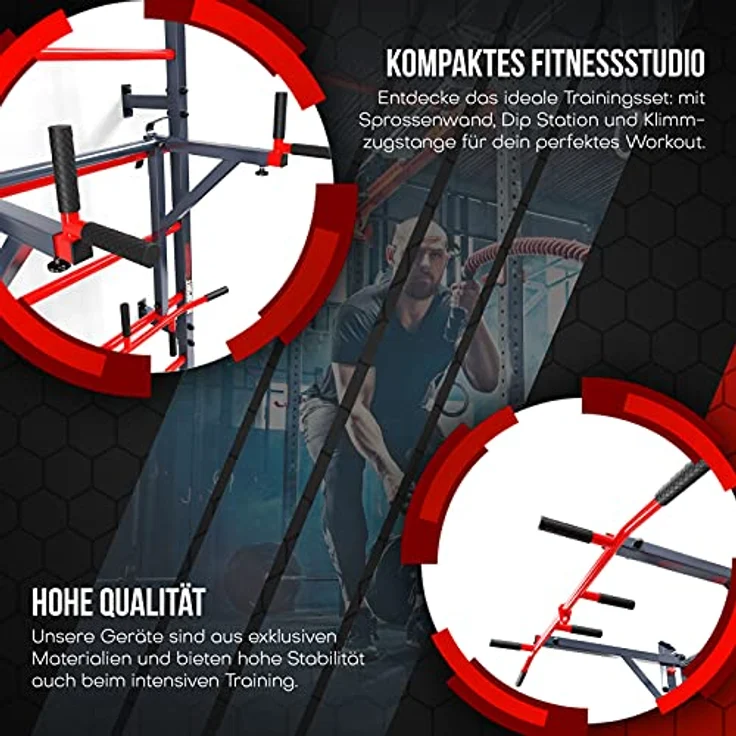 K-Sport: Trainingsset - Sprossenwand mit Dip Station & Klimmzugstange I Kraftstation mit Pull-Up Bar, Dip Stange für anspruchsvolle Workouts, inkl. E-Book – Bild 2