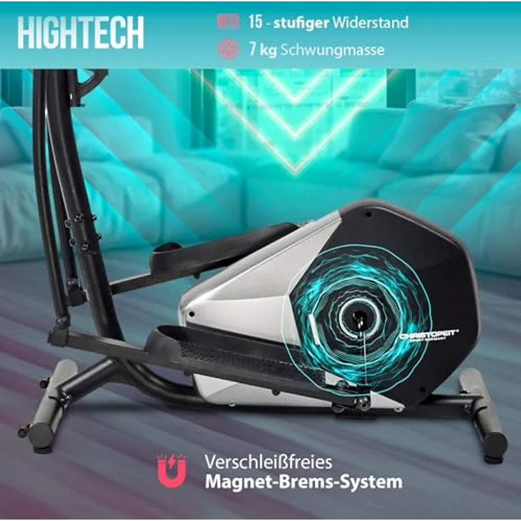 Christopeit CT 5 Crosstrainer für Zuhause, Magnet-Bremssystem, 7 kg Schwungmasse, 15-stufige Widerstandseinstellung, LCD-Display mit Pulsmessung, bis 120 kg belastbar – Bild 2