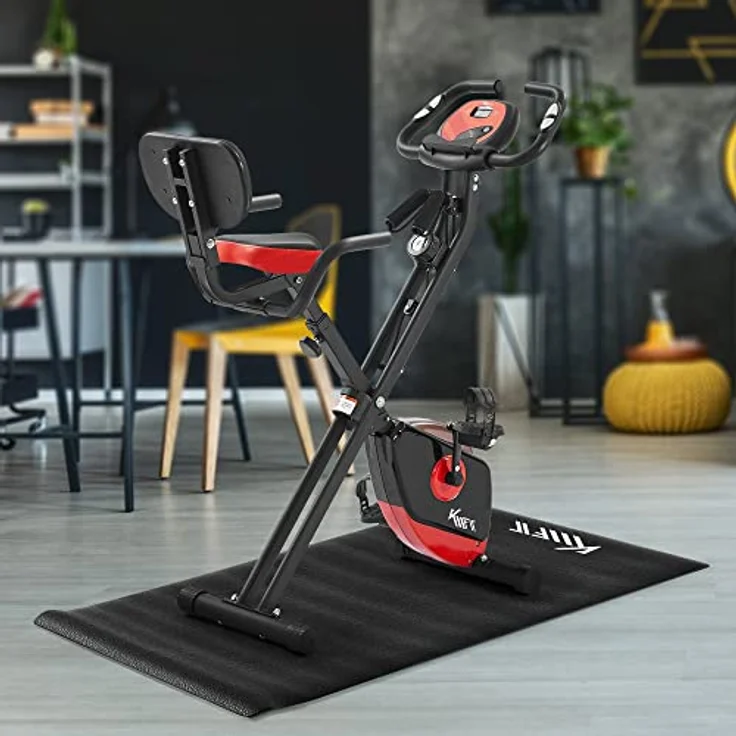 KM Fit 2in1 Heimtrainer Fahrrad mit LCD-Display | Fitnessbike klappbar | Hometrainer 16 Widerstandsstufen | Handpulssensoren | inkl. Bodenschutzmatte & Handy- Halterung - Preisvergleich – Bild 2