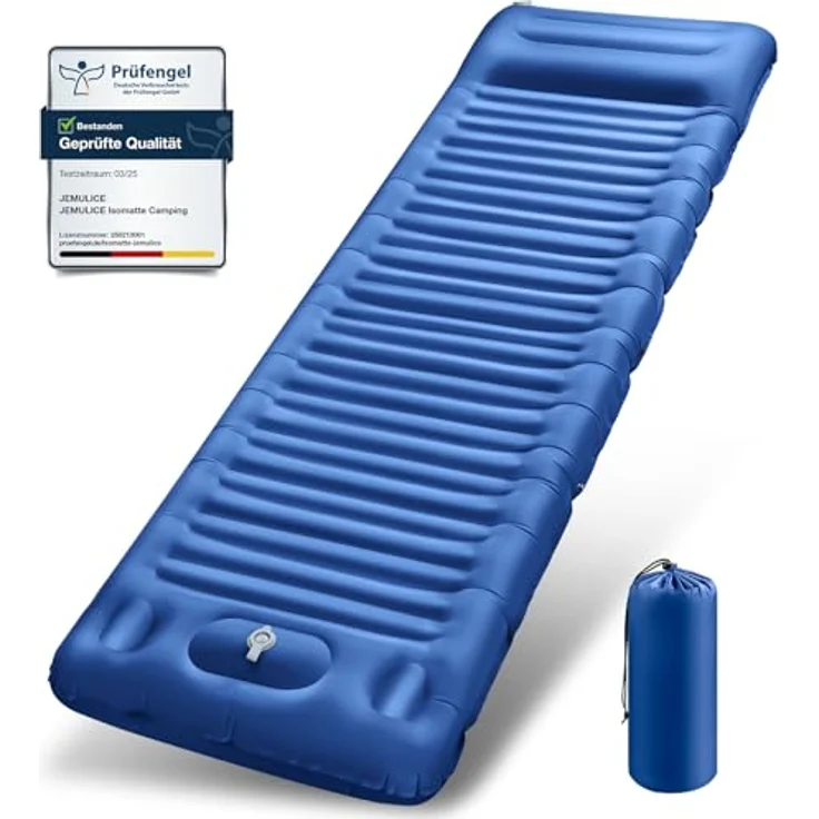 JEMULICE Isomatte Camping, 12CM Ultraleichte aufblasbare Matratze mit Fußpumpe, Wasserdicht und kompakt, für Wandern und Zelt - Blau – Bild 1