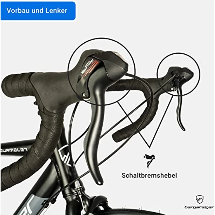 Bergsteiger Tourmalet 28 Zoll Rennrad, Aluminium Gravelbike mit Shimano 14 Gang-Schaltung, Gewicht nur 11 kg, für Herren & Damen ab 170 cm, mattes Schwarz – Bild 4