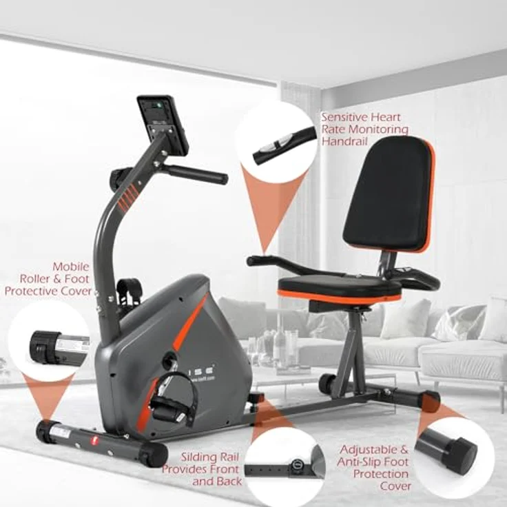 ISE Ergometer Heimtrainer mit Magnetbremssystem, Transporträdern, Pulssensoren und LCD-Display, 8 einstellbare Widerstandsstufen, SY-6802 – Bild 5