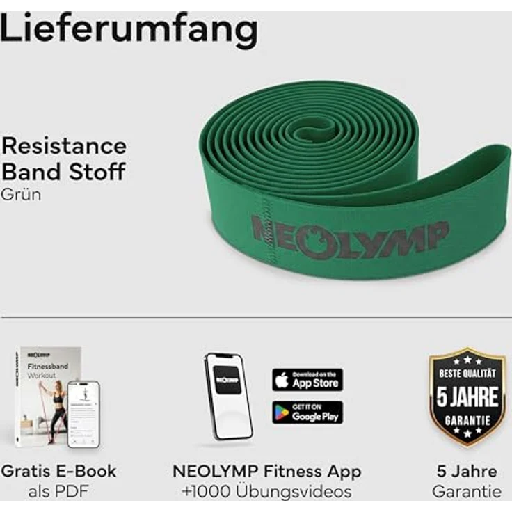 NEOLYMP Fitnessband mit Schlaufen, Premium Widerstandsbänder für Krafttraining zuhause, 15 cm Endschlaufen, waschbar & hautfreundlich, Level System für Progression – Bild 2