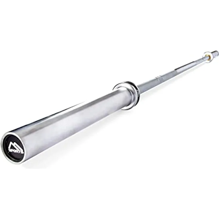 MSPORTS Langhantelstange Olympia Professional Silber Matt | Premium Qualität - Kugelgelagert - 50 mm Bohrung - gerändelte Grifffläche | Langhantel (Langhantel)