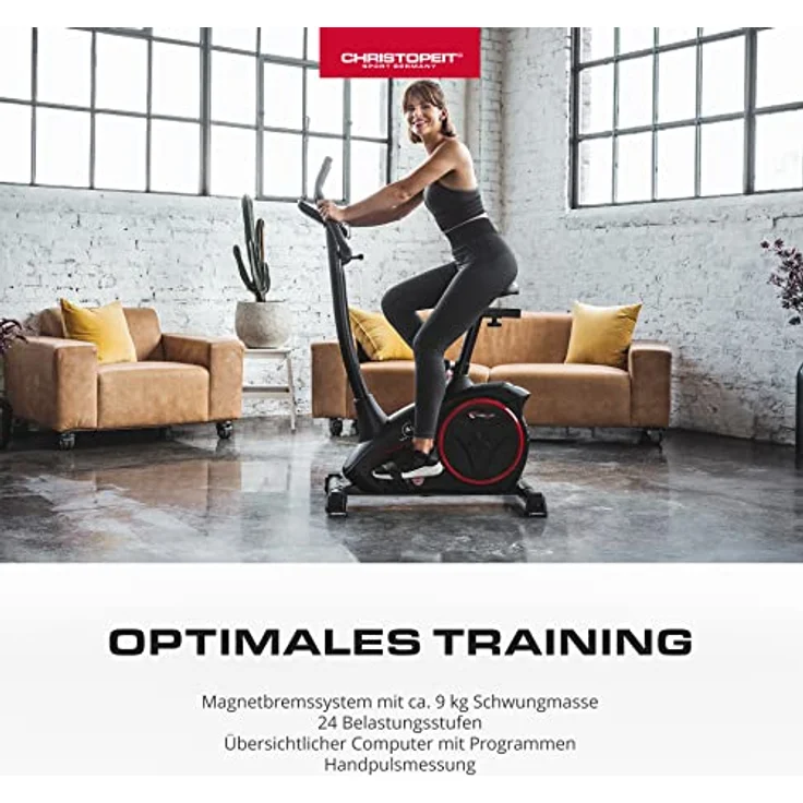 Christopeit Sport Heimtrainer AL 2 Black Edition inkl. Bodenschutzmatte - 24-Stufig, bis 150kg Gewicht, 9kg Magnet-Bremssystem, LCD-Display – Bild 3