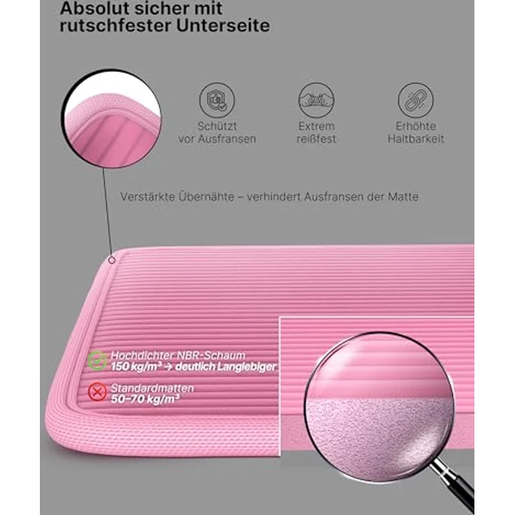 NEOLYMP Fitnessmatte, Yogamatte in Pink mit Tragegurt und Trainingsbuch inklusive Übungseinheiten – Bild 3