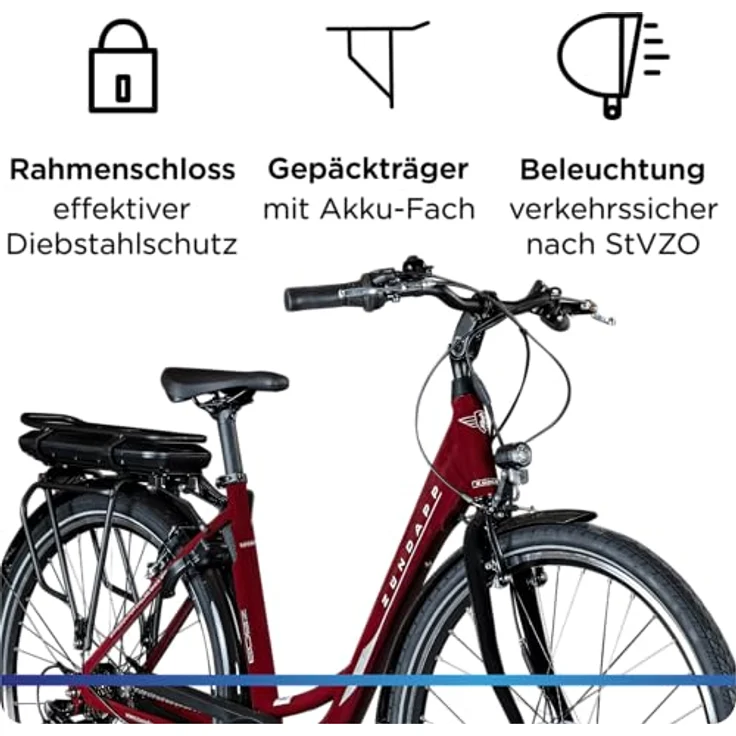 Zündapp E-Bike Z503 City, 28 Zoll, 7-Gang, Vorderradmotor 250 W, 522 Wh, weinrot – Bild 5