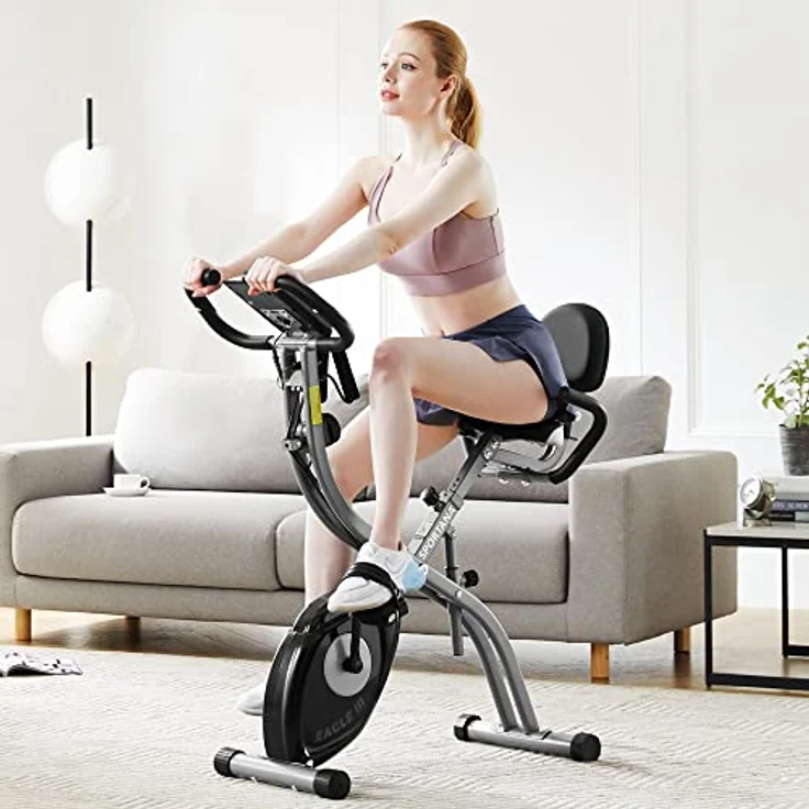 Sportana F-Bike Heimtrainer Eagle 3 Faltbar 10 Stufen 7 Sitzhöhen LCD Display Fitnessfahrrad 2 Zugbänder Fahrradtrainer Fitnessbike X-Bike – Bild 2