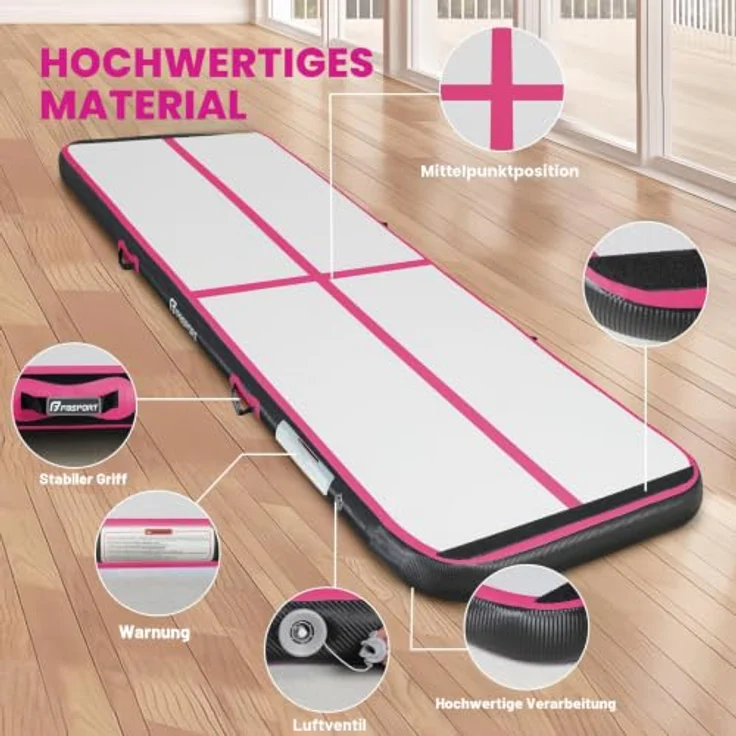FBSPORT Airtrack Matte 6M, 20cm hohe aufblasbare Gymnastikmatte mit Luftpumpe und Tragetasche für Zuhause und Outdoor, geeignet für Tumbling und Yoga – Bild 3