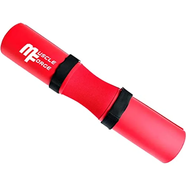 MuscleForge® Nackenpolster mit 2 Schlaufen, Langhantel Polster zum Schutz von Nacken und Hüftebei bei Kniebeugen und Hüftstößen im Fitnesstraining - Rot, Barbell Pad for Squat and Hip thrust
