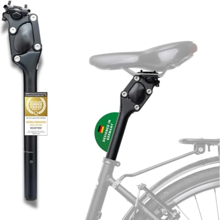 CONTEC Fahrrad-Federsattelstütze SP-060 Slim, Parallelogramm, Aluminium, Federung für MTB & Citybike, Rücken-Entlastung, Schwarz, 350 mm – Bild 1
