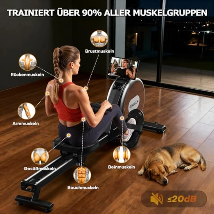 DMASUN Rudergerät 2026, Heimfitness mit 32-stufigem elektr. Magnetwiderstand, verbessertem LCD-Display, APP-Verbindung, leises Training bis 160 kg – Bild 5