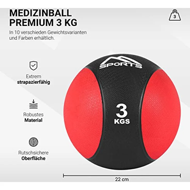 MSPORTS Medizinball 3 kg – Professionelle Studio-Qualität inkl. Übungsposter Gymnastikbälle – Bild 2