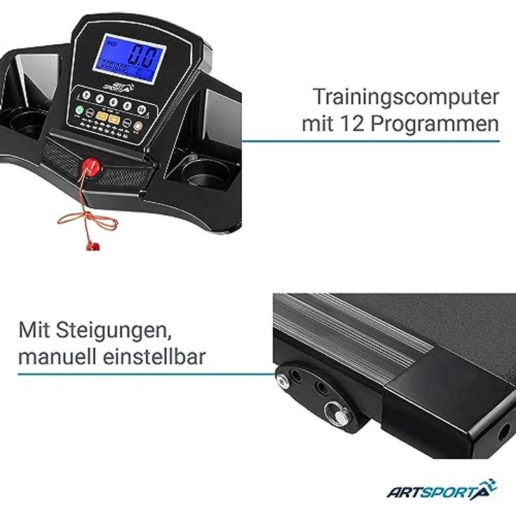 ArtSport Laufband Speedrunner 2200 klappbar - Für zuhause, 12 km/h, 12 Programme, Steigung, 5 Zoll Display, Halterungen - Belastbarkeit bis 120 kg – Bild 4