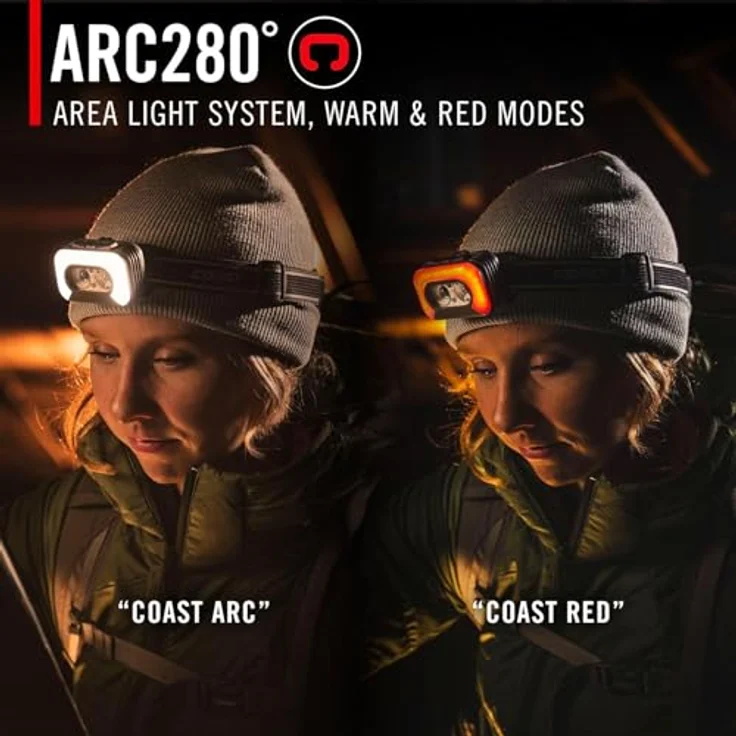 Coast RL35R, Sprachgesteuerte LED-Stirnlampe mit 1100 Lumen, ARC280™-Beleuchtung, 4 Farbmodi, Sicherheitslicht und USB-C-Ladeanschluss – Bild 5